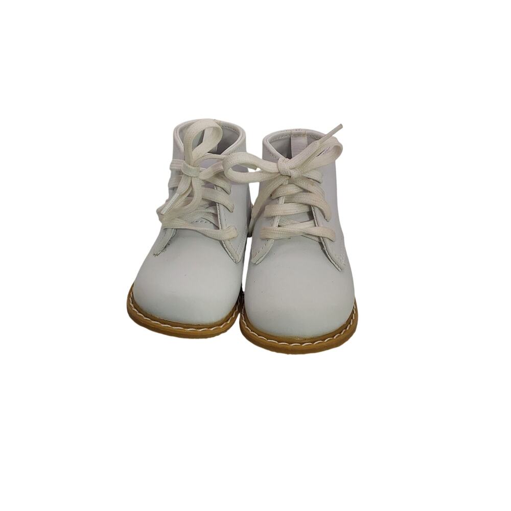 Trimfoot Baby Walking Ankle White Leather Shoes Rounded Toe Lace-up Size 4 New